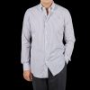 Mazzarelli White Grey Vintage Striped Cotton Slim Shirt Best