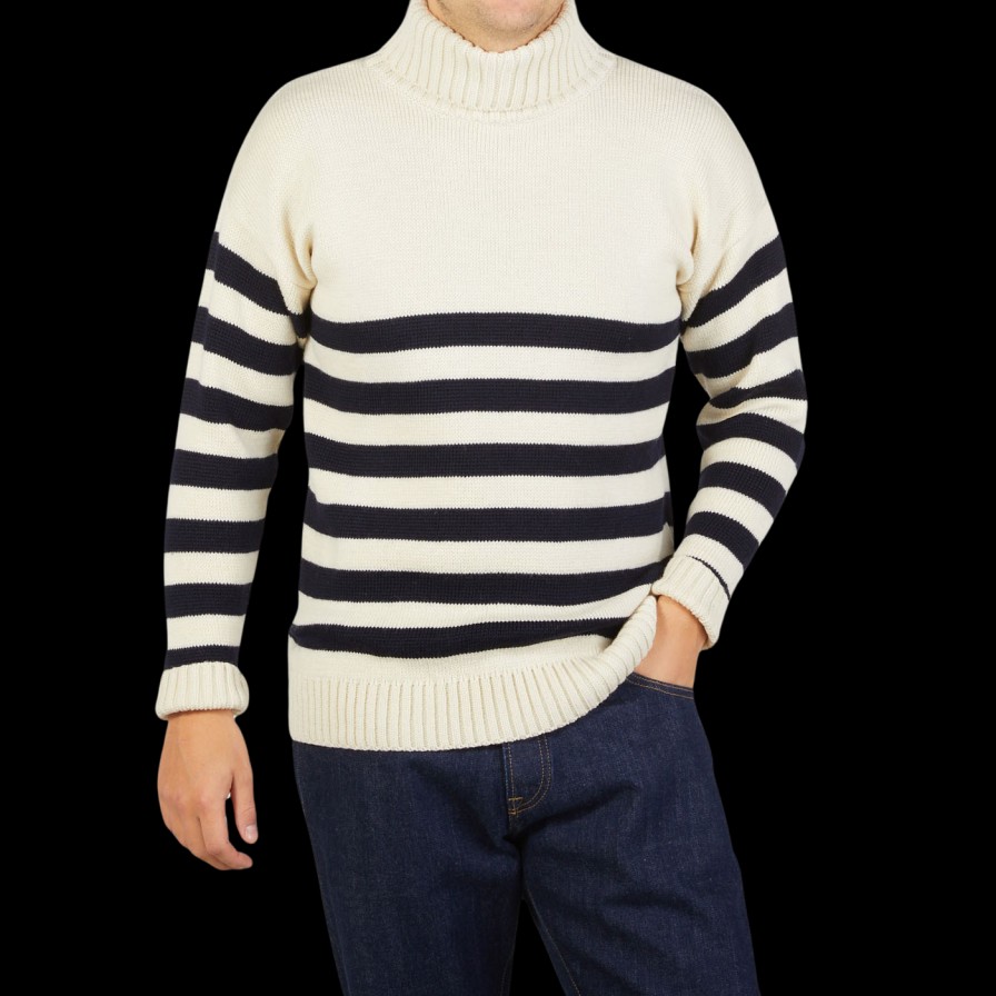 Gloverall Ecru Blue Striped Wool Rollneck Best