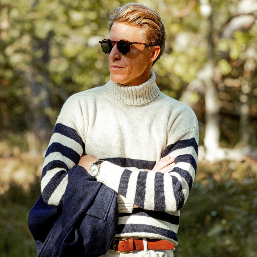 Gloverall Ecru Blue Striped Wool Rollneck Best