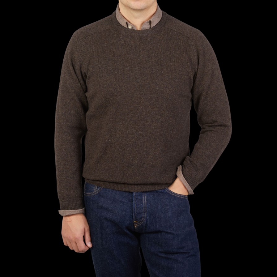 Alan Paine Cocoa Brown Lambswool Crew Neck Wholesale