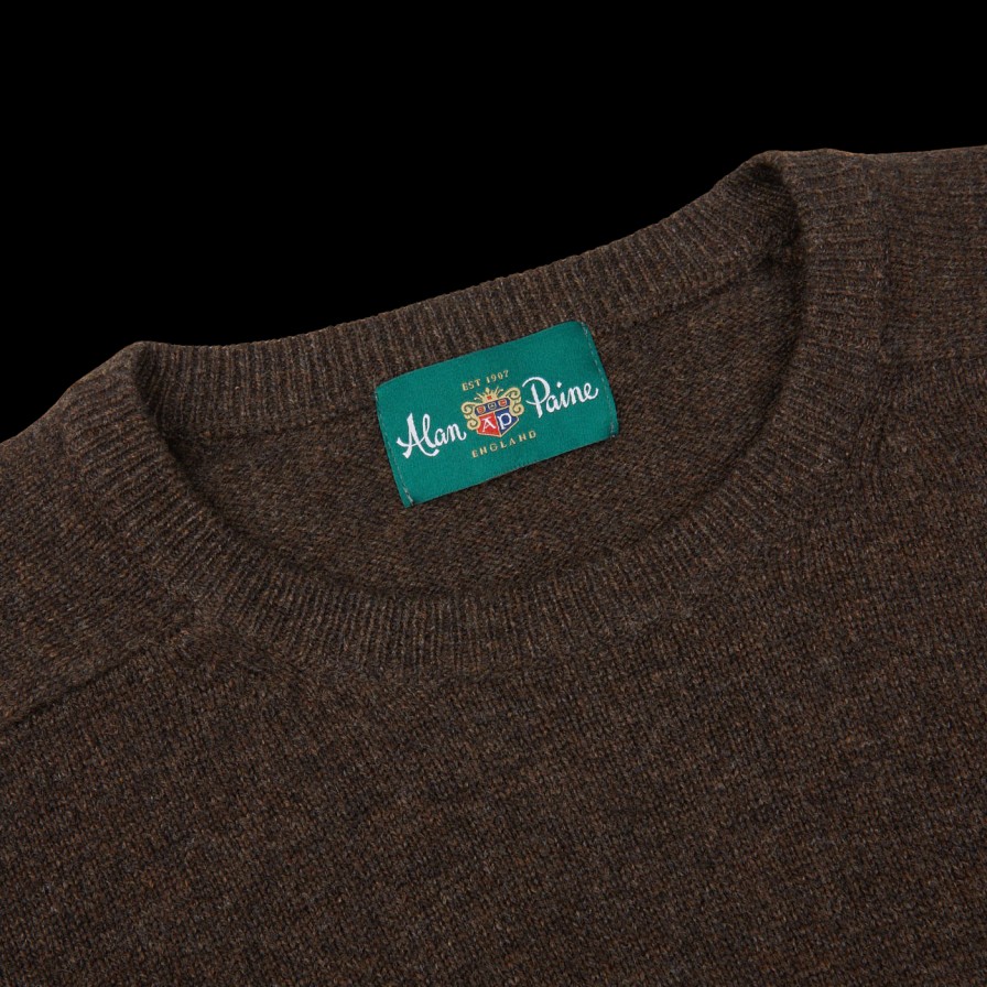 Alan Paine Cocoa Brown Lambswool Crew Neck Wholesale