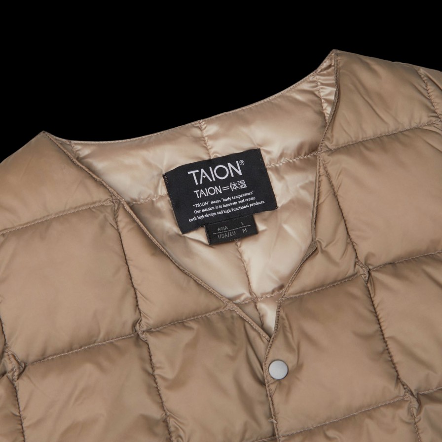 Taion Khaki Beige Nylon Down Padded Vest Clearance