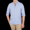 Stenströms Light Blue Linen Cutaway Slimline Shirt Hot