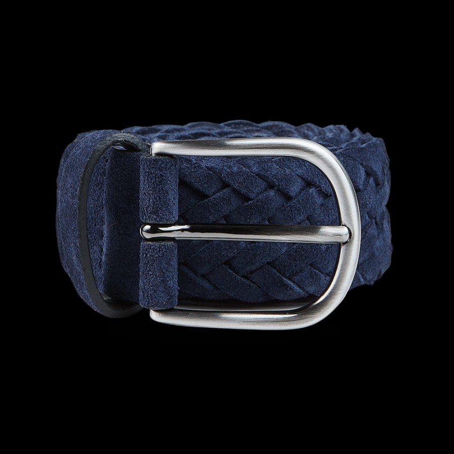 Andersons Blue Braided Suede Leather 35Mm Belt New