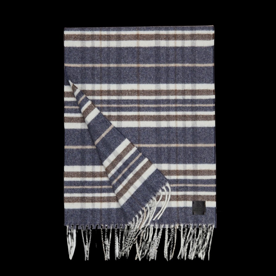 Amanda Christensen Blue Off-White Checked Merino Wool Scarf New