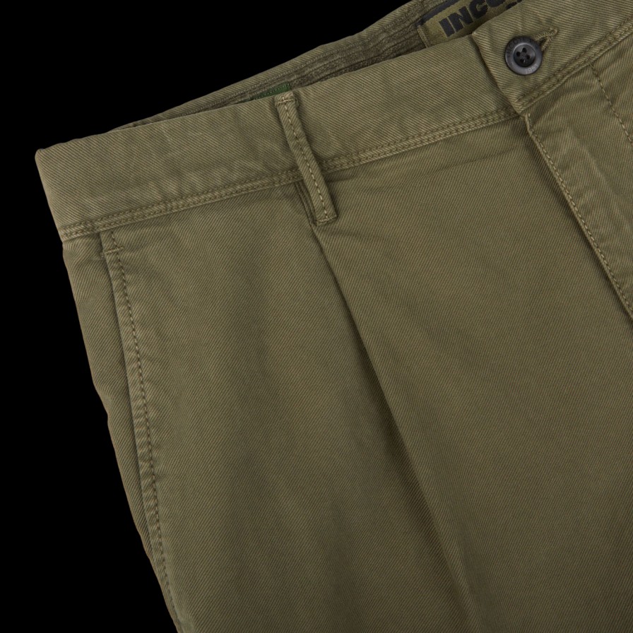 Incotex Green Cotton Stretch Pleated Chinos Wholesale