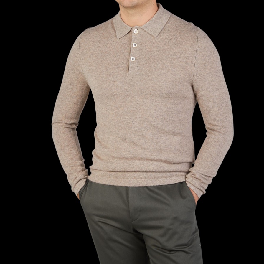 Stenströms Taupe Beige Pure Cashmere Polo Shirt Clearance