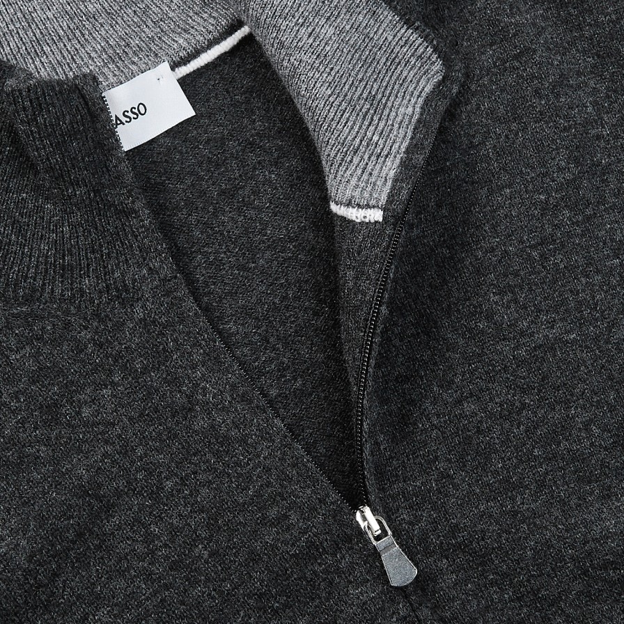 Gran Sasso Charcoal Grey Wool Cashmere 1/4 Zip Sweater Hot