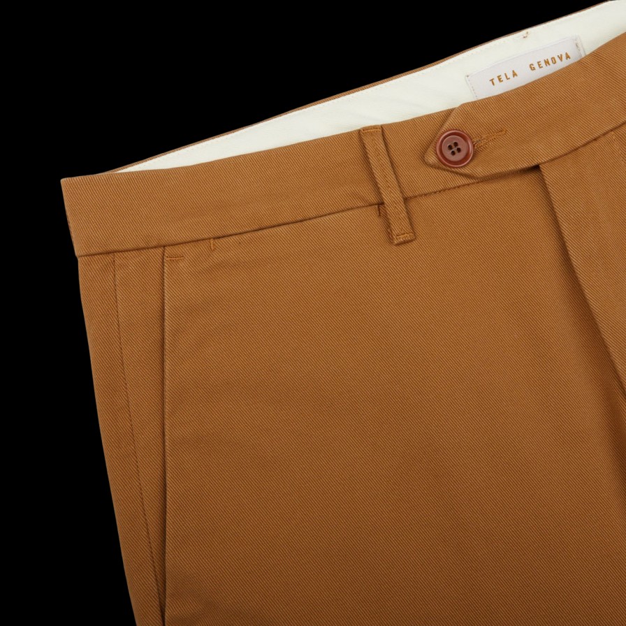 Tela Genova Tobacco Brown Cotton Stretch Chinos Online