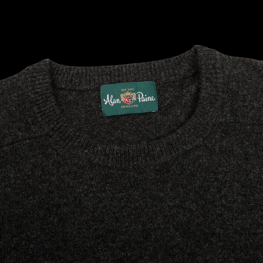 Alan Paine Charcoal Grey Lambswool Crew Neck Hot