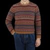 William Lockie Brown Fair Isle Crew Neck Lambswool Sweater Online