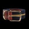 Hardy Parsons Navy Striped Canvas Cognac Leather 35Mm Belt Best