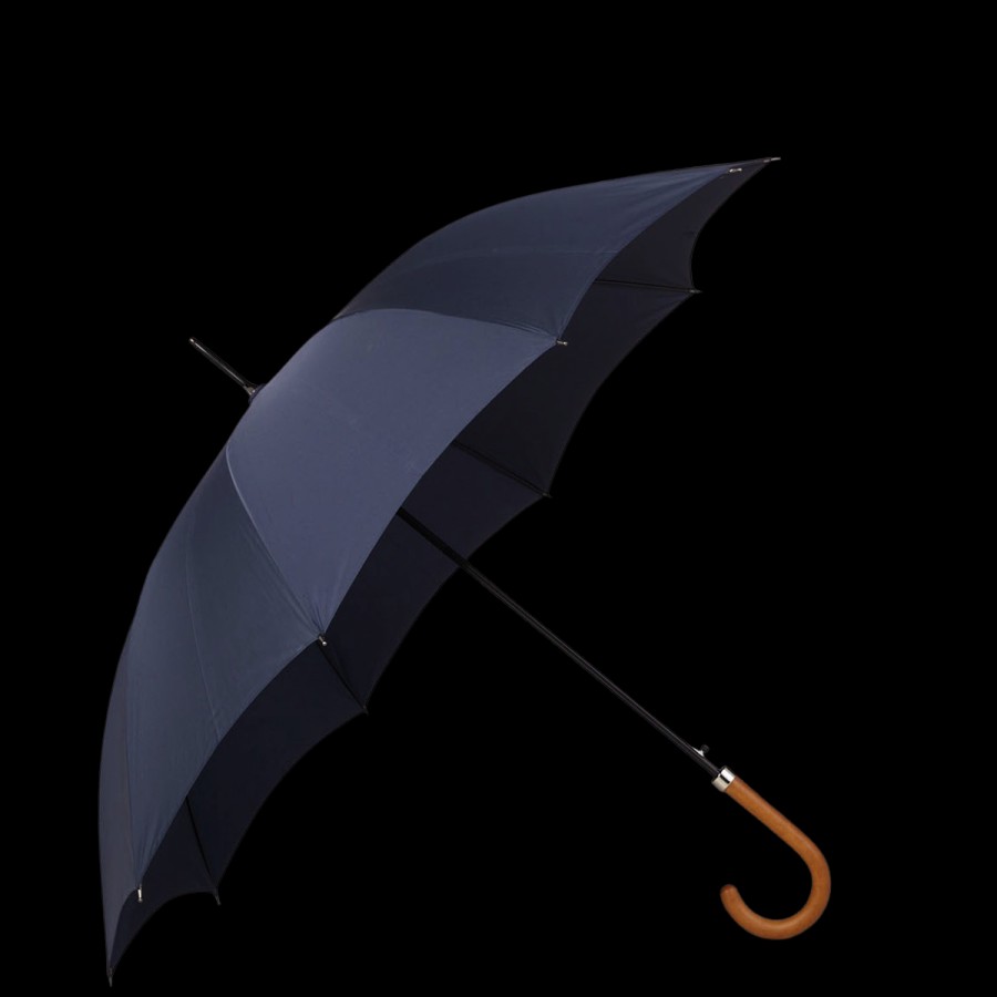 Fox Umbrellas Navy Blue Maple Handle Automatic Umbrella Hot