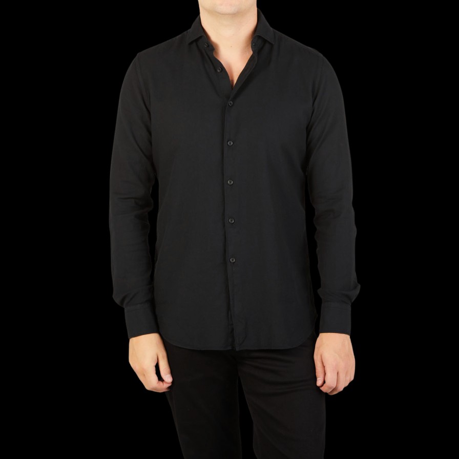 Xacus Black Washed Cotton Twill Casual Shirt New