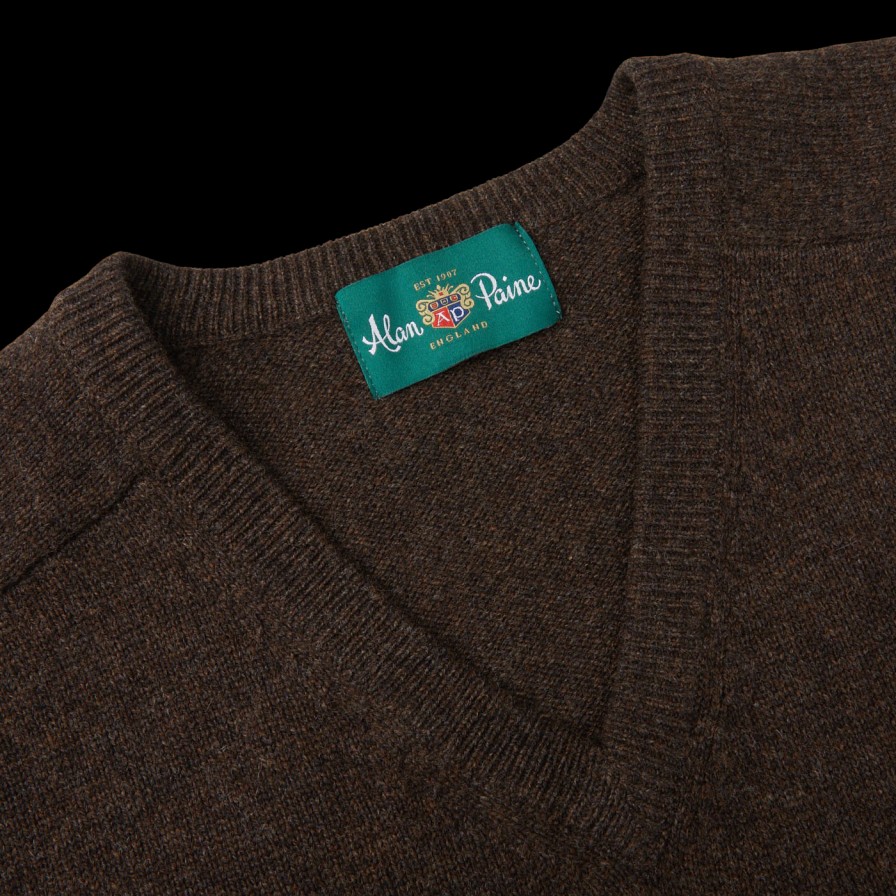 Alan Paine Cocoa Brown Lambswool V-Neck Best