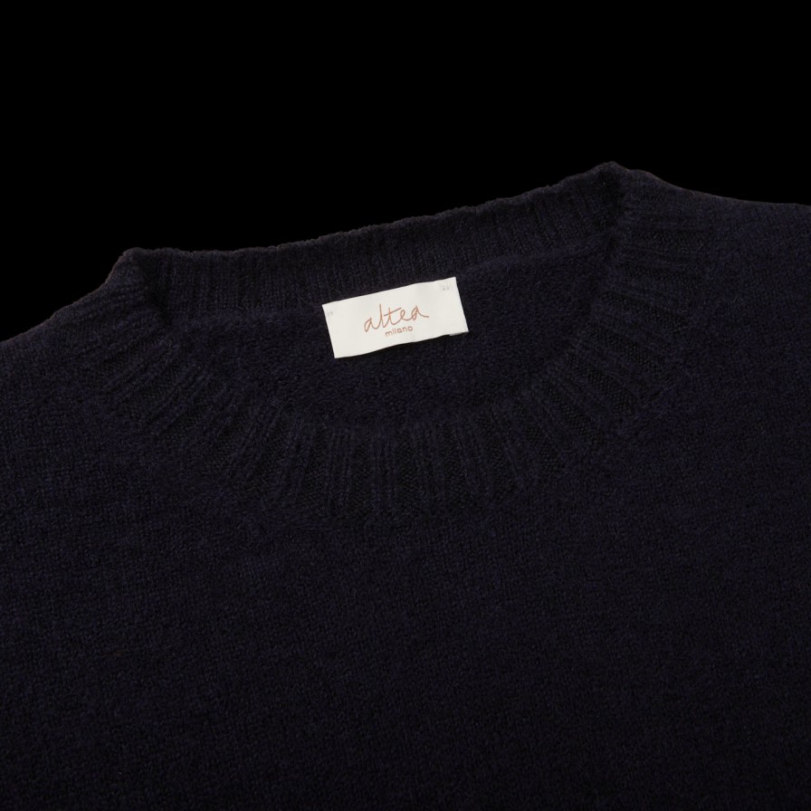 Altea Navy Blue Wool Alpaca Crewneck Sweater Online