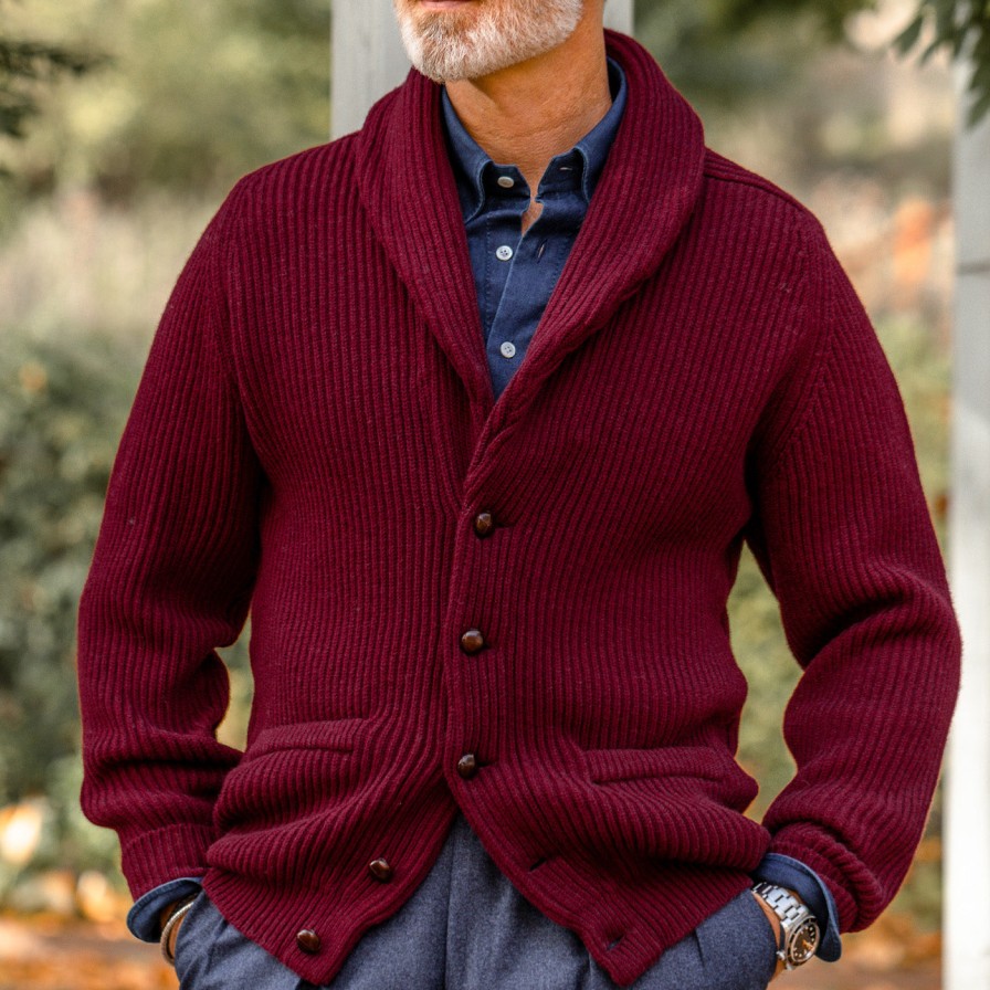 William Lockie Bordeaux Lambswool Shawl Collar Cardigan Hot