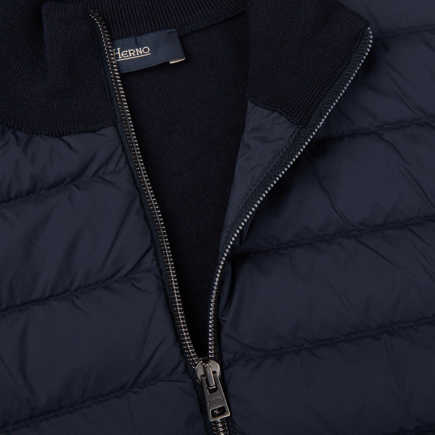 Herno Dark Blue Wool Silk Nylon Padded Jacket Clearance