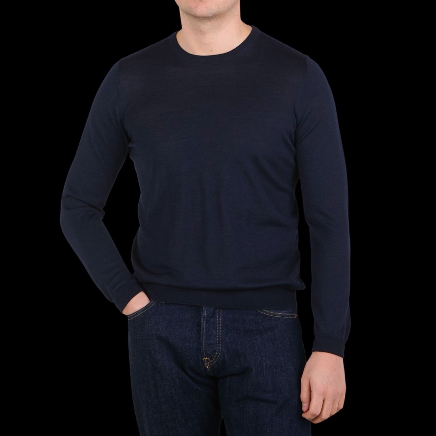 Gran Sasso Navy Wool Silk Crew Neck Sweater Online