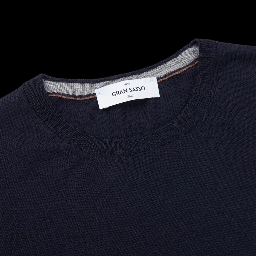 Gran Sasso Navy Wool Silk Crew Neck Sweater Online