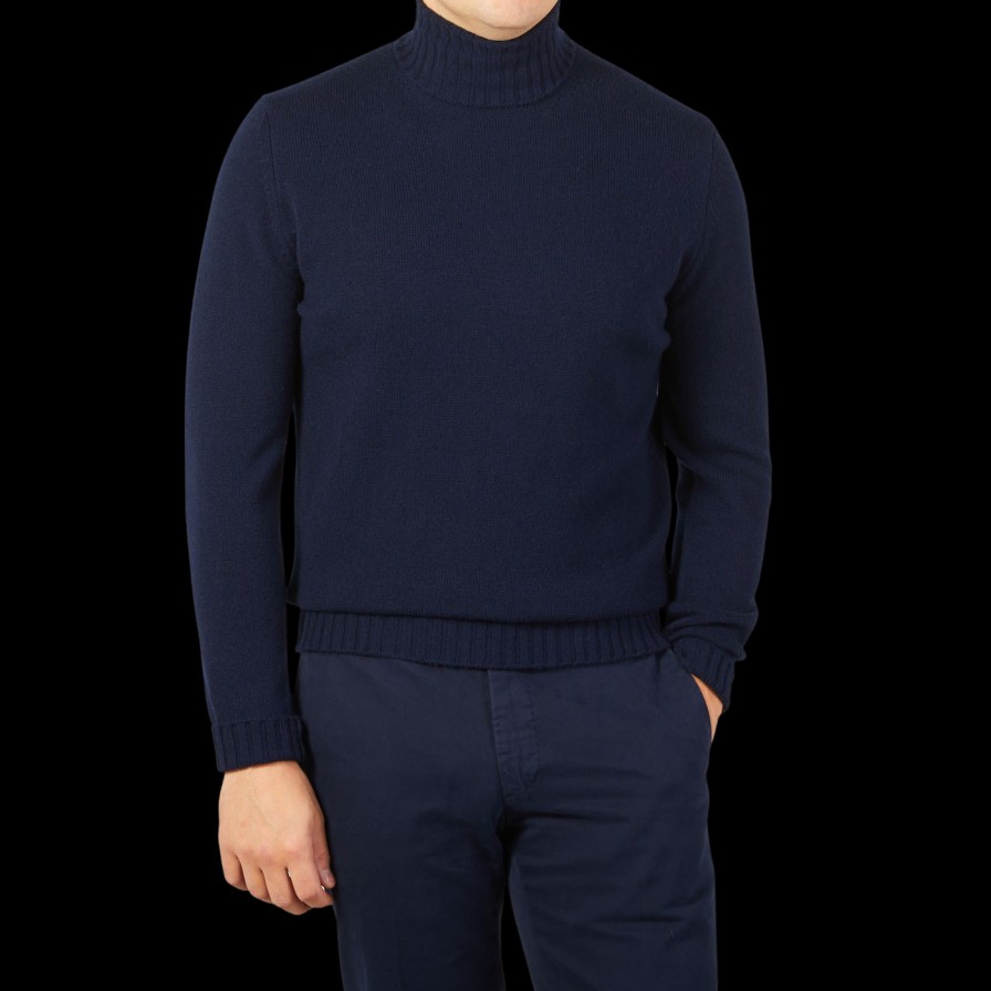 Filippo de Laurentiis Navy Blue Wool Cashmere Rollneck New