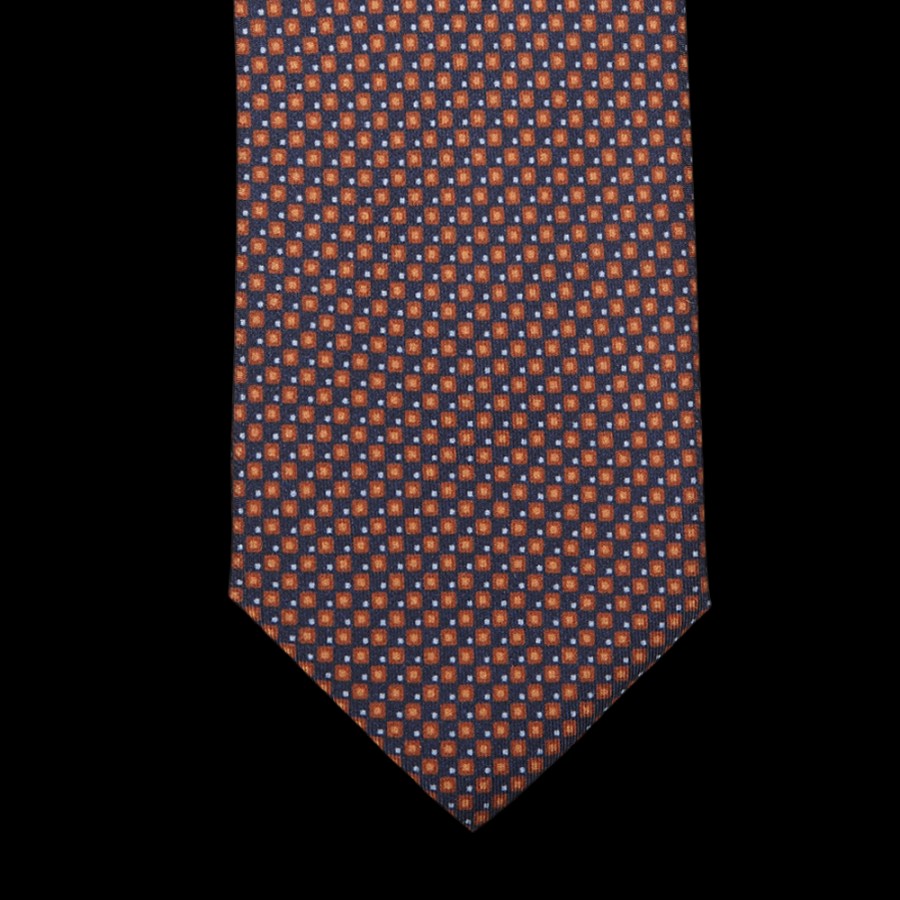 Gierre Milano Blue Orange Geometrical Printed Silk Tie Best