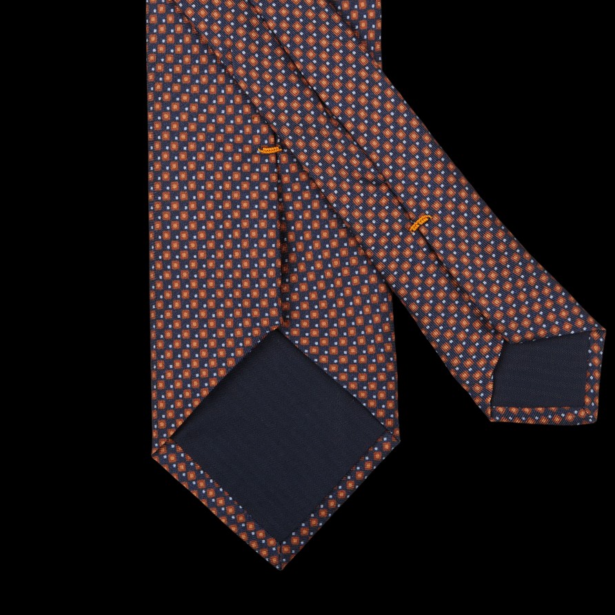 Gierre Milano Blue Orange Geometrical Printed Silk Tie Best