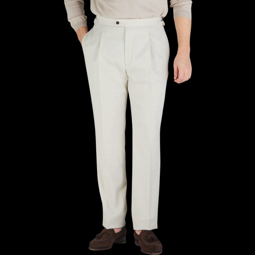 Baltzar Sartorial Light Beige Wool Linen Pleated Trousers Hot