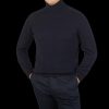 Altea Navy Blue Wool Cashmere Rollneck New