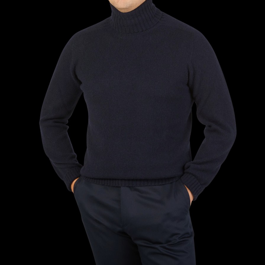 Altea Navy Blue Wool Cashmere Rollneck New