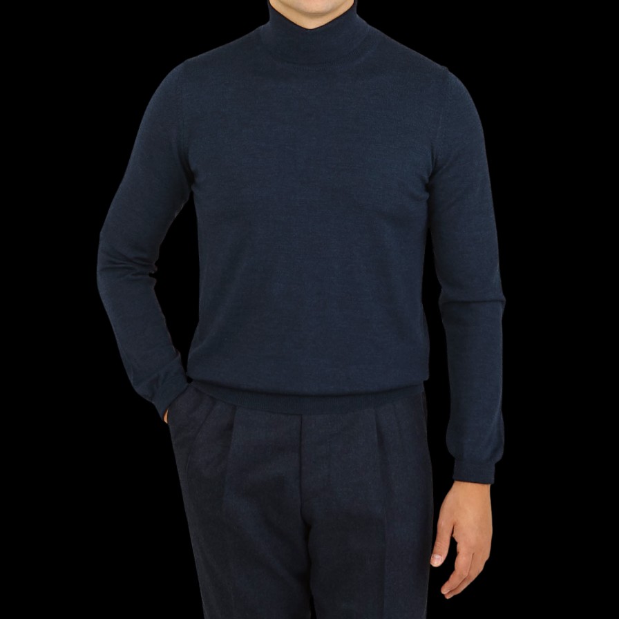 Gran Sasso Petrol Blue Merino Wool Roll Neck Hot