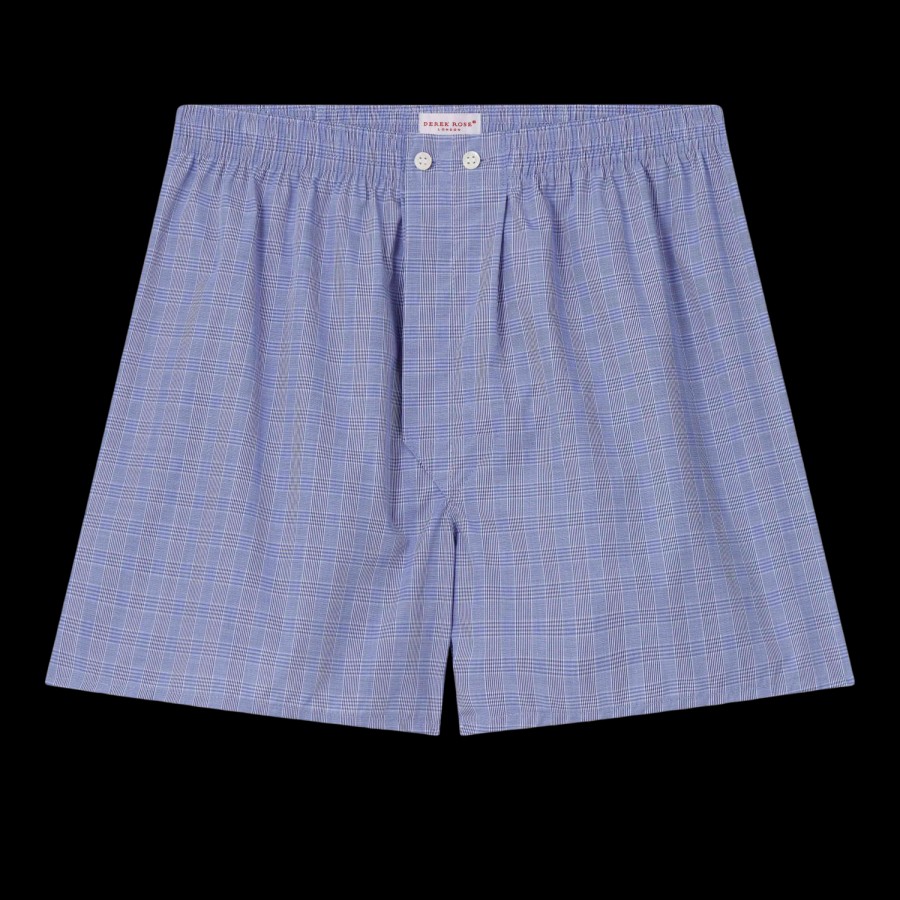 Derek Rose Blue Checked Cotton Classic Fit Boxers New