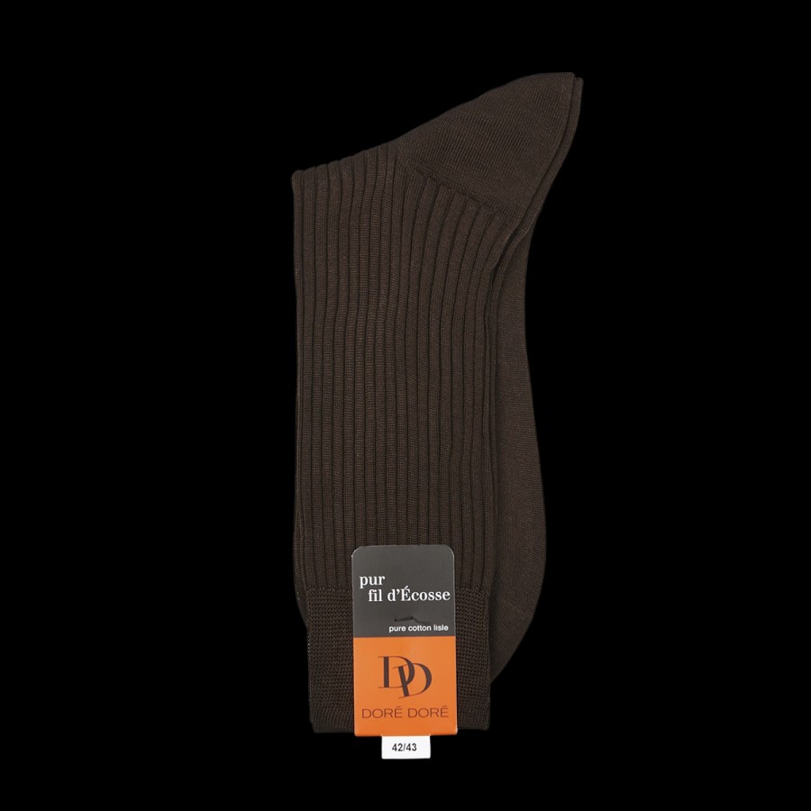 Doré Doré Cafe Brown Cotton Fil D'Ecosse Ribbed Socks Hot