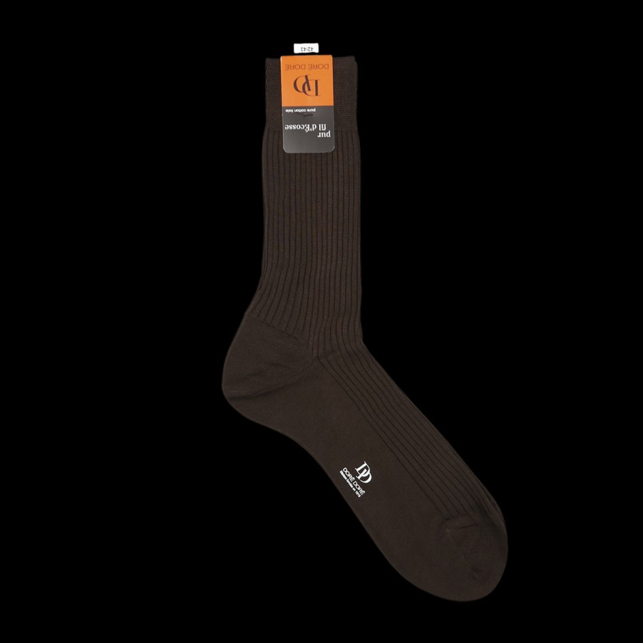 Doré Doré Cafe Brown Cotton Fil D'Ecosse Ribbed Socks Hot