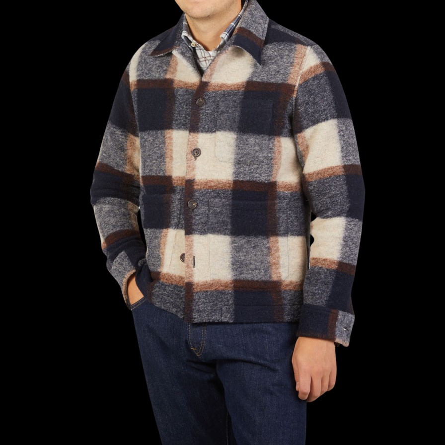 Tintoria Mattei Blue Wool Checked Plaid Overshirt Best