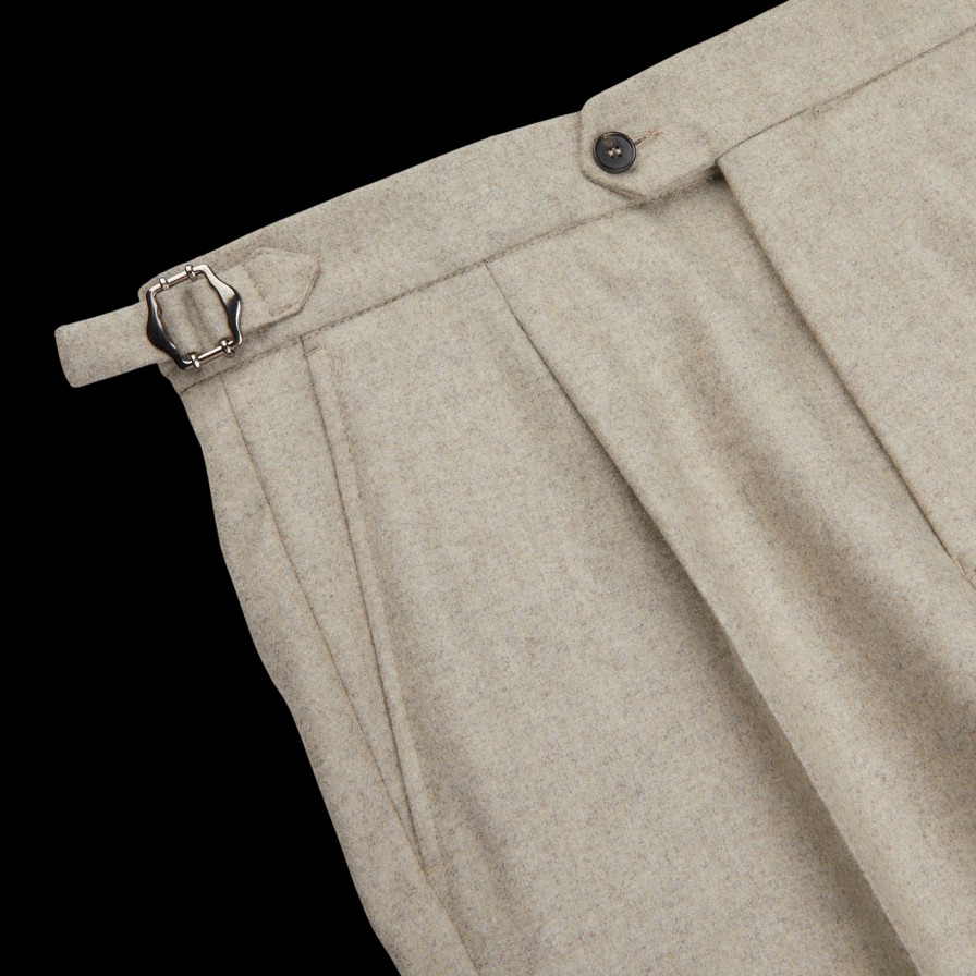 Studio 73 Oatmeal Beige Wool Flannel Pleated Trousers Clearance