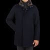 Herno Navy Diagonal Wool Fur Car Coat Online