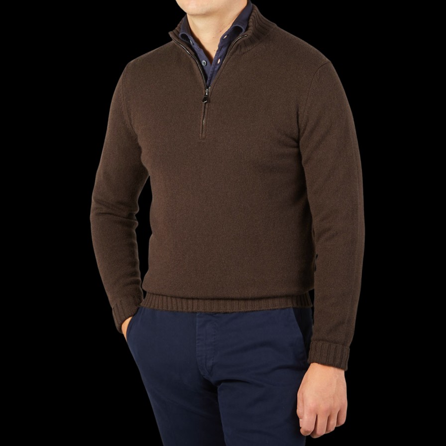 Filippo de Laurentiis Dark Brown Wool Cashmere 1/4 Zip Sweater Online