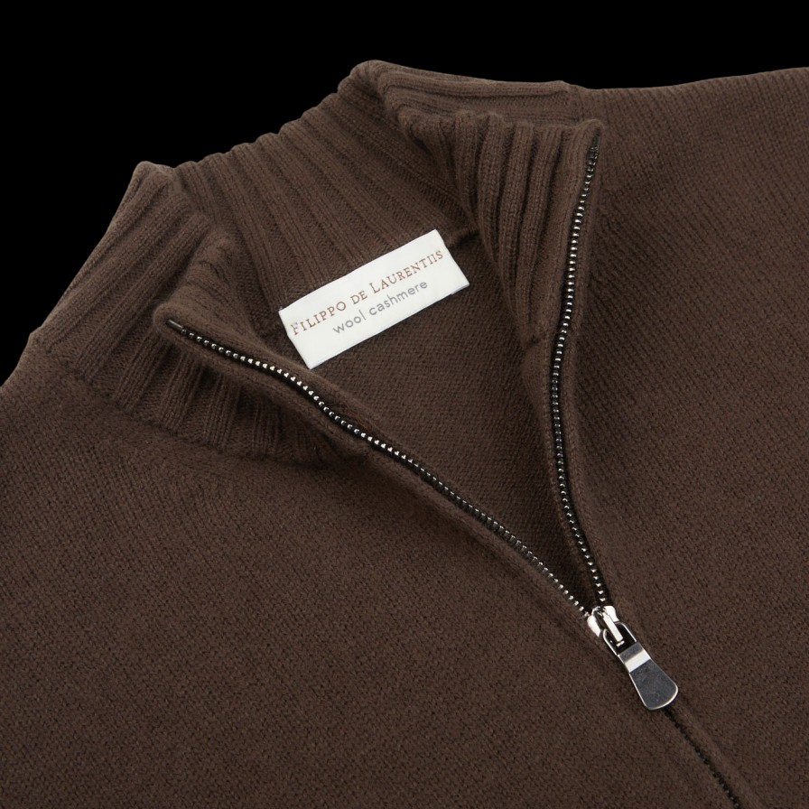 Filippo de Laurentiis Dark Brown Wool Cashmere 1/4 Zip Sweater Online