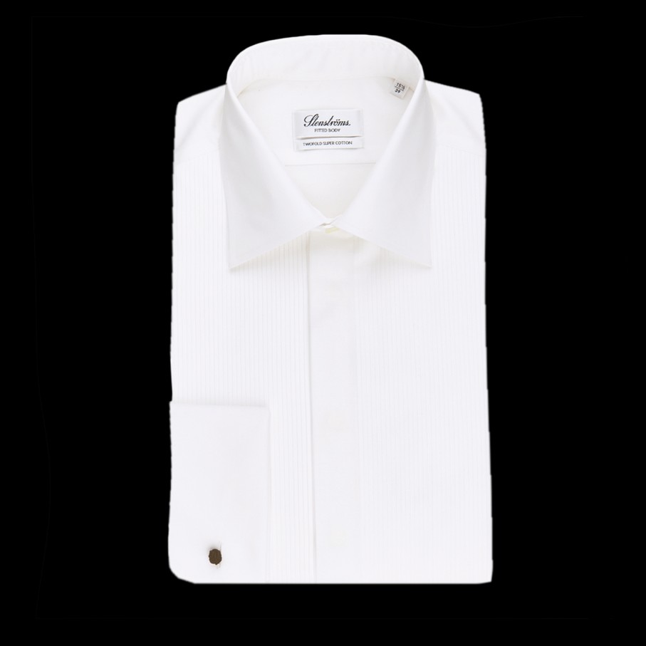 Stenströms White Fitted Body Fly Front Tuxedo Shirt Wholesale