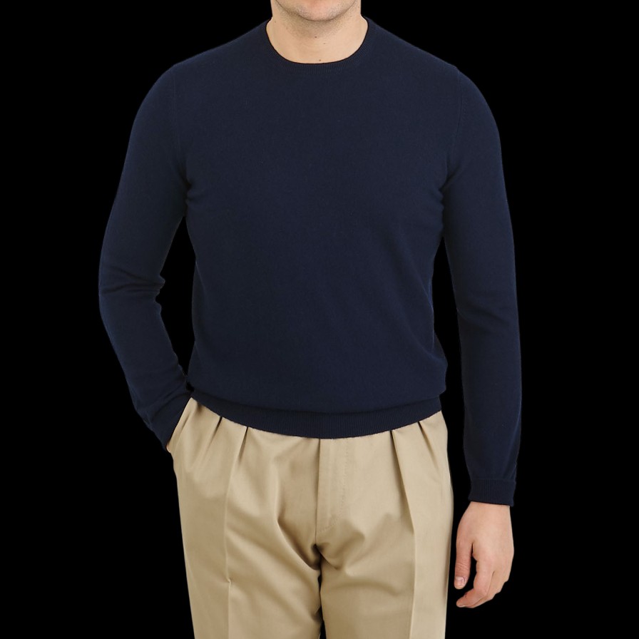 Gran Sasso Navy Blue Pure Cashmere Crew Neck Wholesale