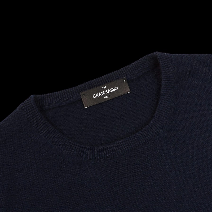 Gran Sasso Navy Blue Pure Cashmere Crew Neck Wholesale