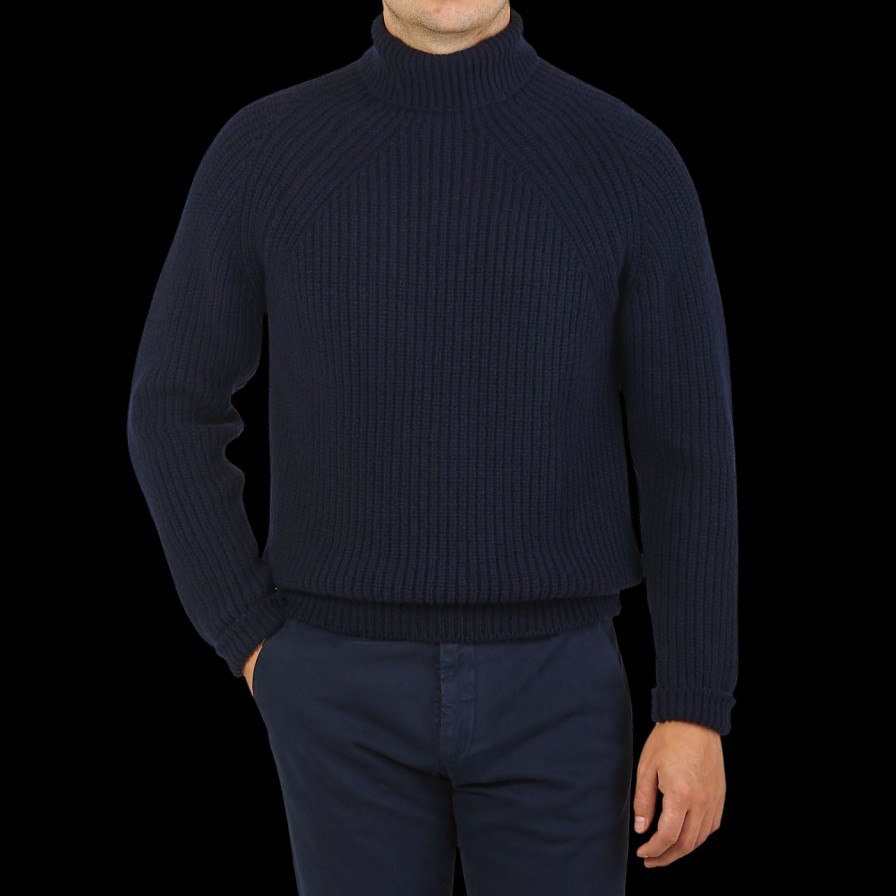 Inis Meain Navy Wool Cashmere Boatbuilder Rollneck Wholesale