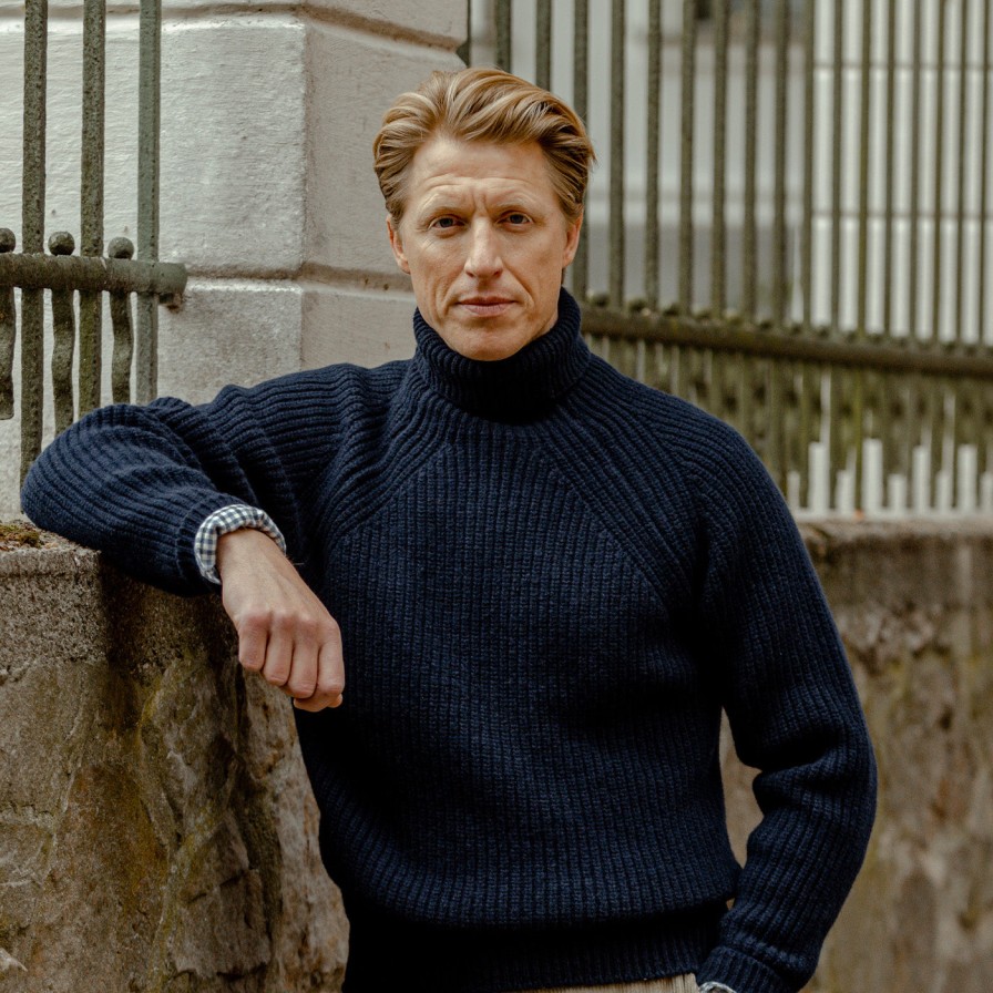 Inis Meain Navy Wool Cashmere Boatbuilder Rollneck Wholesale