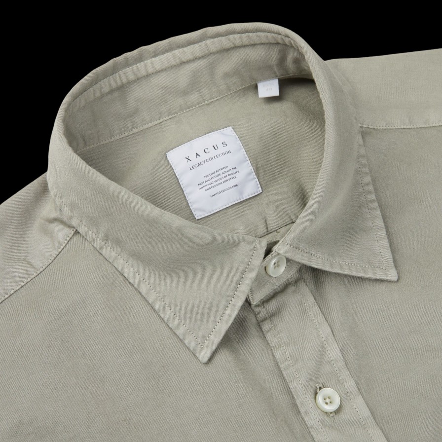 Xacus Light Green Washed Cotton Twill Casual Shirt Hot