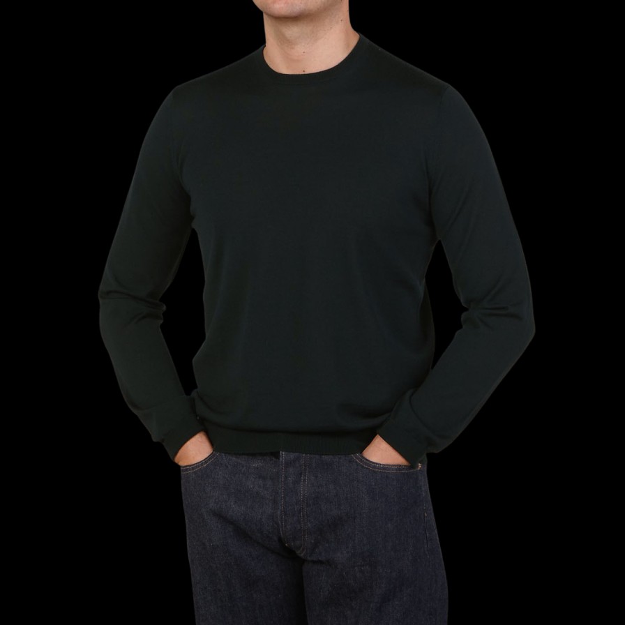 Filippo de Laurentiis Deep Green Super 120S Merino Crew Neck Best