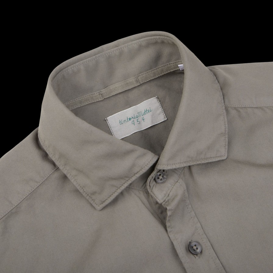 Tintoria Mattei Muted Green Overdyed Cotton Poplin Shirt Hot