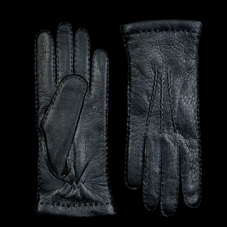 Hestra Black Cashmere Lined Peccary Handsewn Gloves Hot