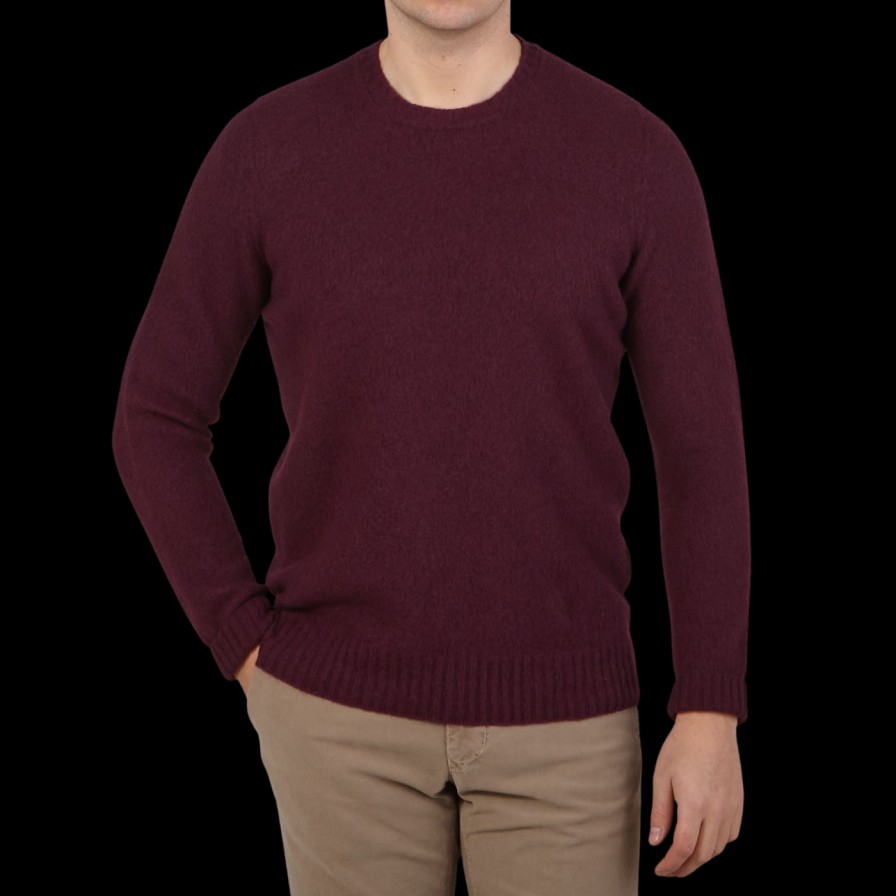 Drumohr Wine Brushed Lambswool Crew Neck Sweater Clearance