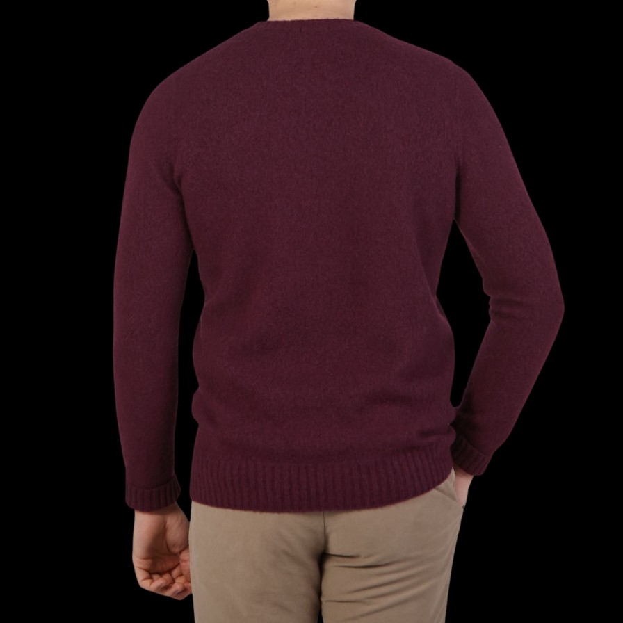 Drumohr Wine Brushed Lambswool Crew Neck Sweater Clearance